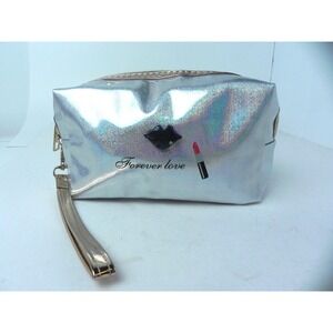 USA Forever Love Cosmetic Bag Make Up Wristlet Wallet Silver‎ Glittered